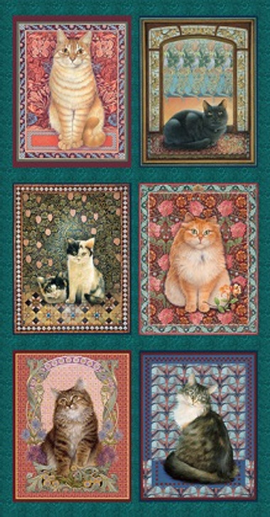 Blank Quilting - Sophisti-cats - 24" Cat Blocks Panel, Dark Teal