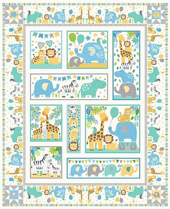 Makower - In The Jungle - 36" Jungle Panel, Blue