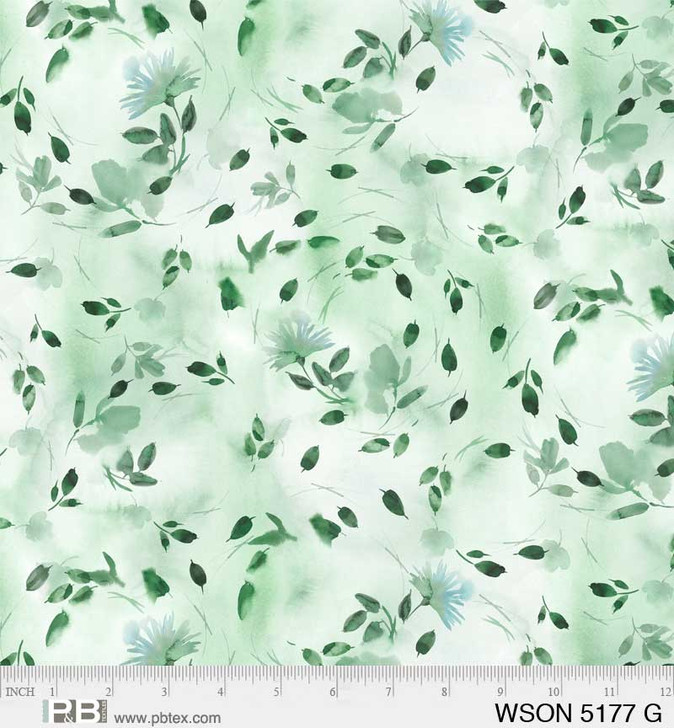 P & B Textiles - Whisper Song - Swirling Leaves, Green