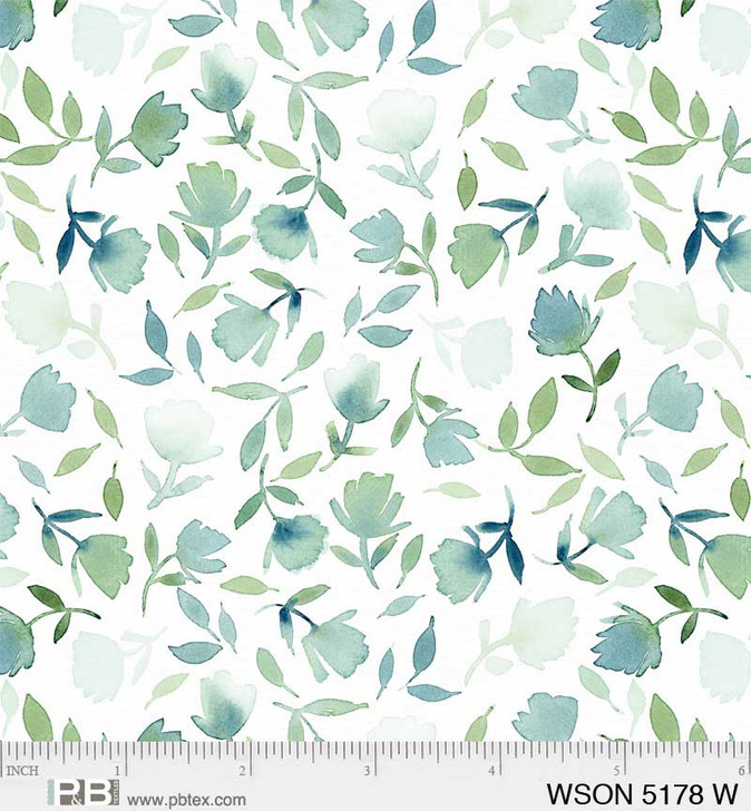 P & B Textiles - Whisper Song - Leaves & Florals, White