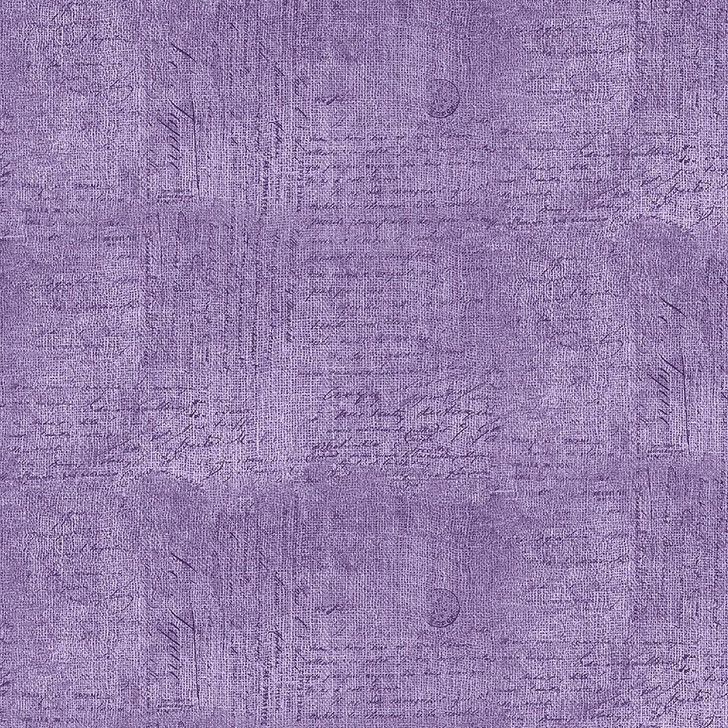 Timeless Treasures - Love Letter - Handwriting Text on Woven Texture, Purple