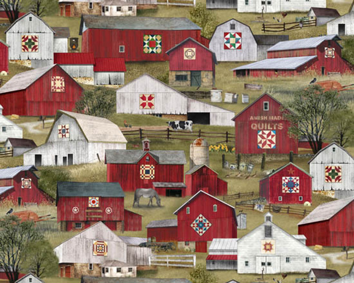 Elizabeth Studio - Headin' Home - Barns with Quilts, Green