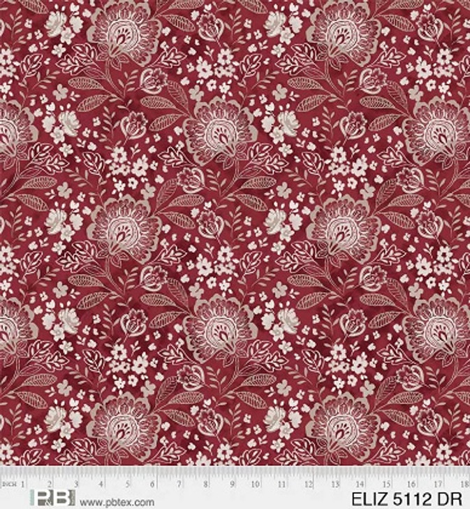 P & B Textiles - 108" Elizabeth - Large Floral, Dark Red