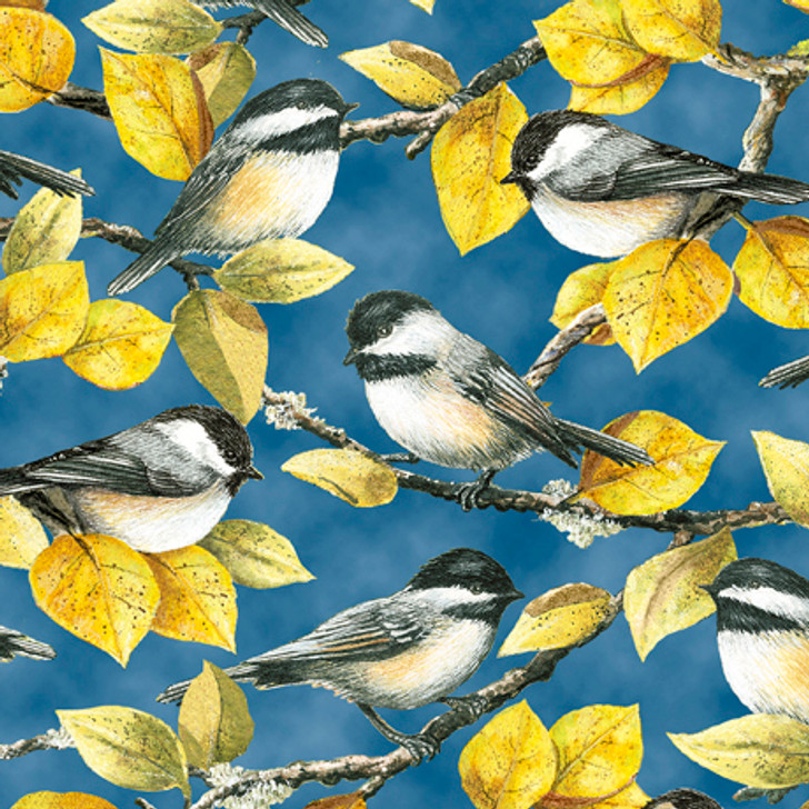 Quilting Treasures - Chickadees - Packed Chickadees, Blue