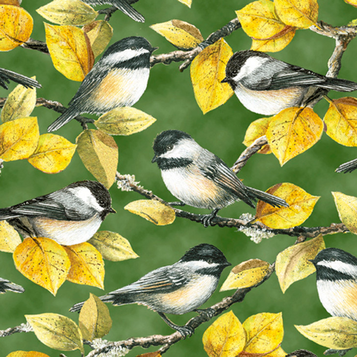 Quilting Treasures - Chickadees - Packed Chickadees, Green