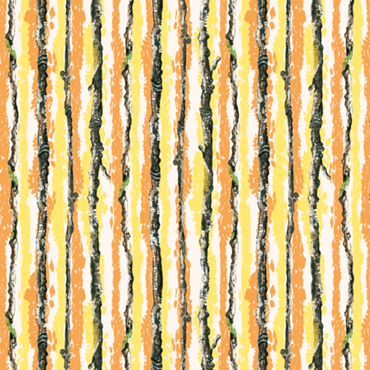 Quilting Treasures - Chickadees - Tree Bark Stripe, Ecru