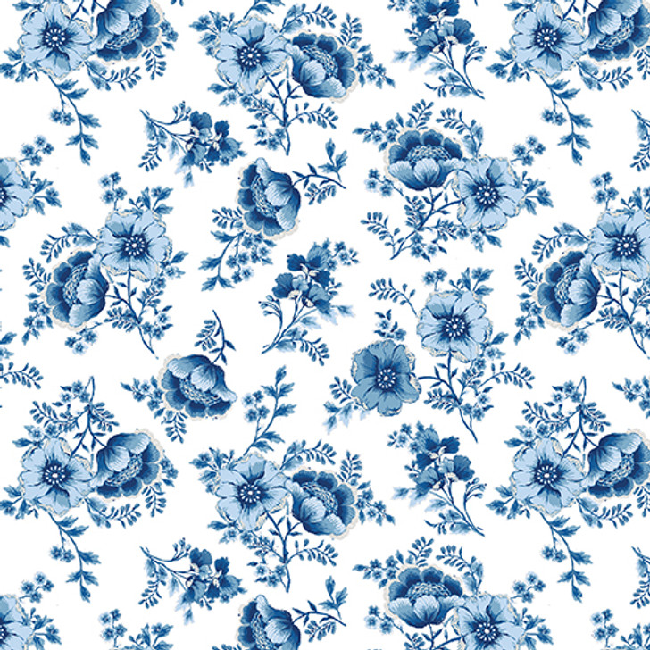 Benartex Traditions - Bluesette - Blue Flower, White