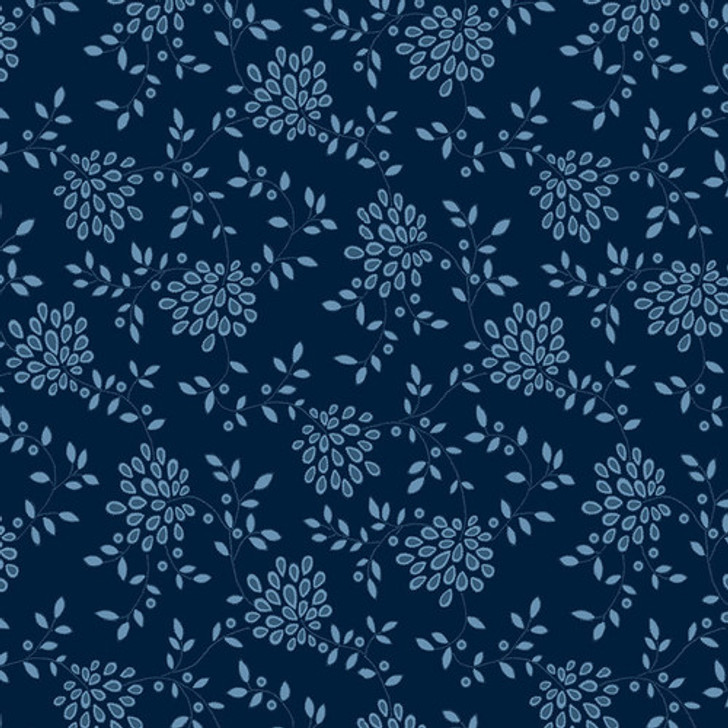 Studio E - 108" Tranquil Flannel - Contemporary Floral, Navy