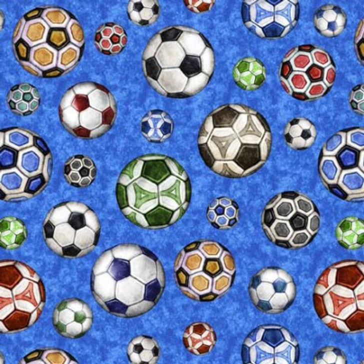 Quilting Treasures - Just For Kicks - Soccer Balls, Blue