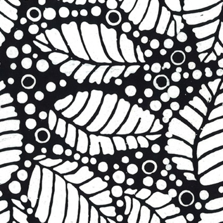 Benartex Batiks - Bali Sandy Isle - Cane Leaf, Black/White