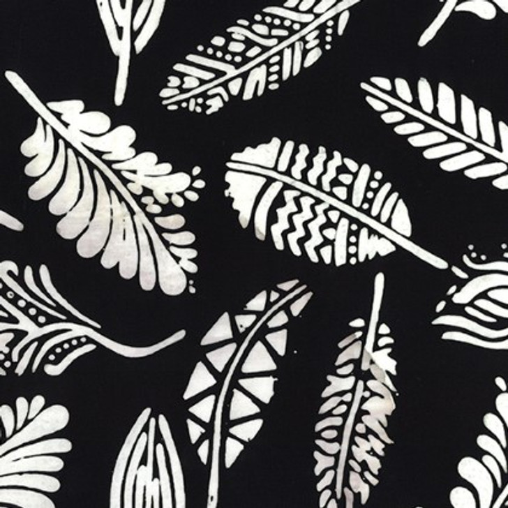 Benartex Batiks - Bali Sandy Isle - Feather, Black/White