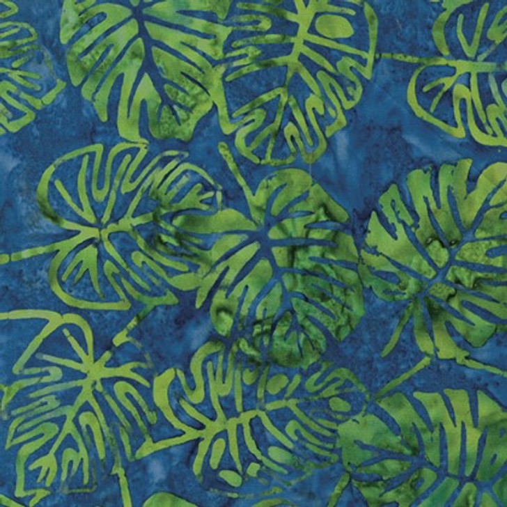 Benartex Batiks - Bali Palettes Lagoon - Monstera, Navy/Emerald