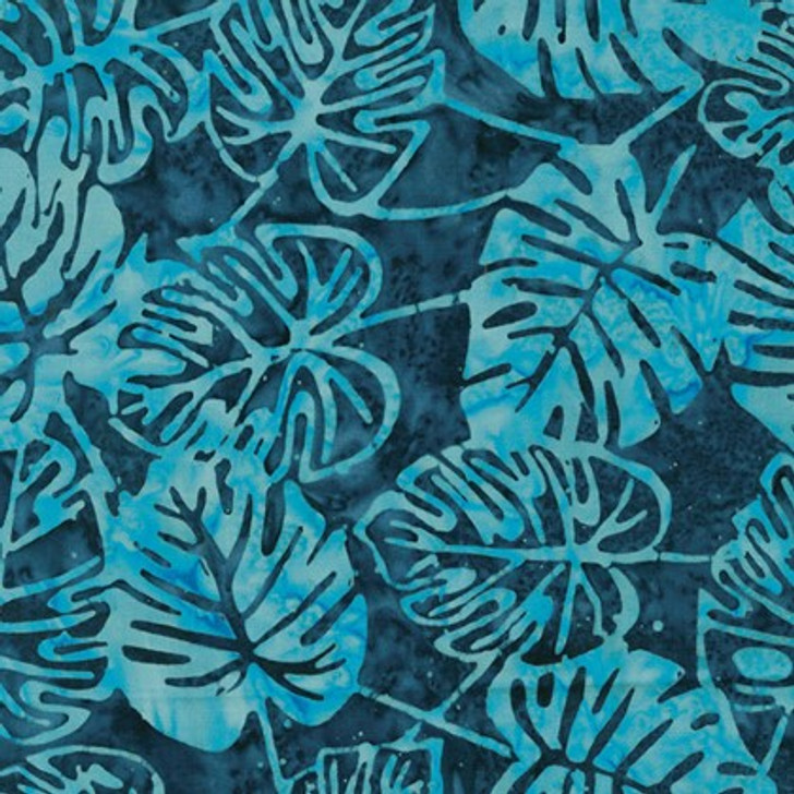 Benartex Batiks - Bali Palettes Lagoon - Monstera, Navy/Peacock