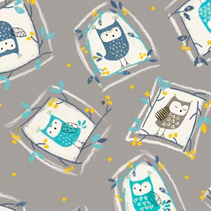 Quilting Treasures - What A Hoot - Framed Owls, Gray