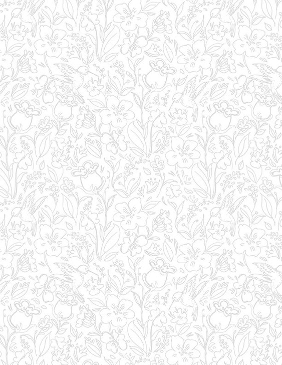 Wilmington Prints - Hummingbird Floral - Toile, White/Gray