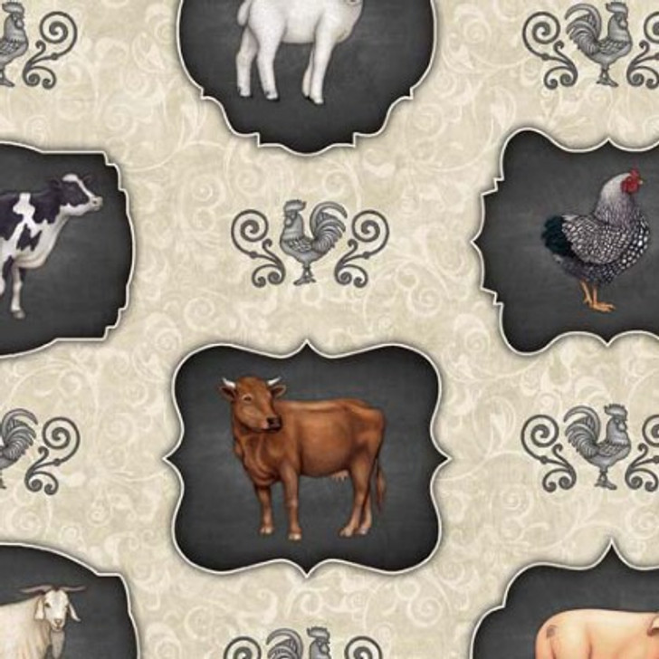 Quilting Treasures - Country Farm - Animal Frames, Ecru