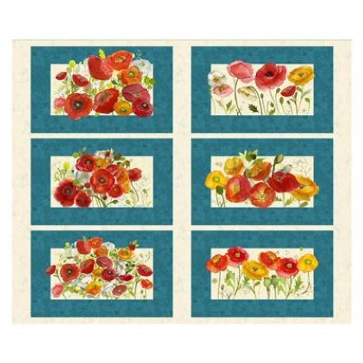 Clothworks - Poppy Dreams - 36" Placemat Panel, Teal