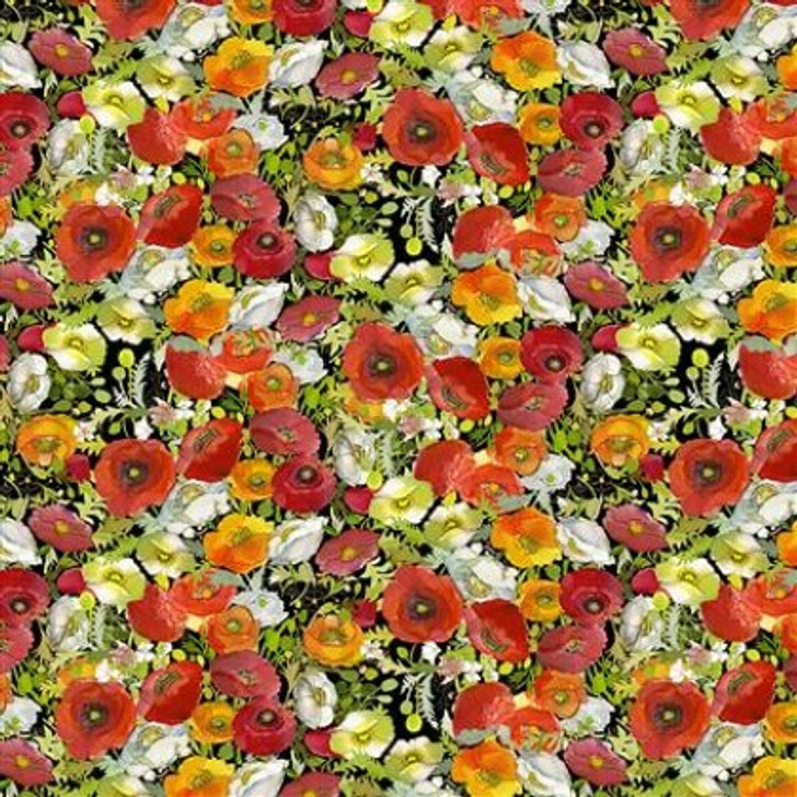 Clothworks - Poppy Dreams - Poppy Trellis, Black