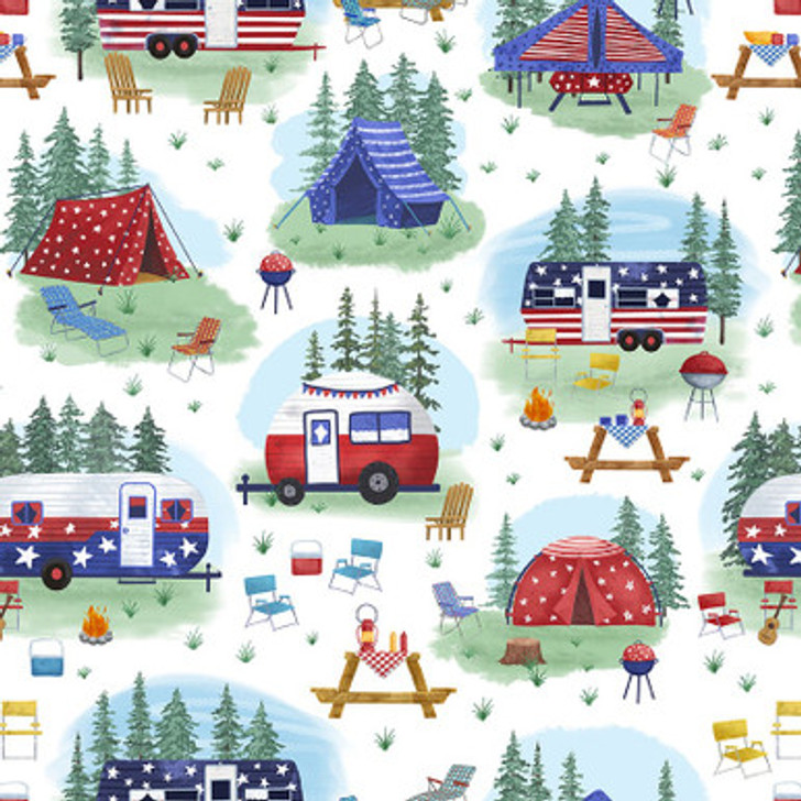 Blank Quilting - Camp USA - Camping Scenes, White