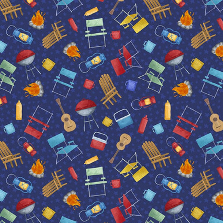 Blank Quilting - Camp USA - Camping Motifs, Dark Blue