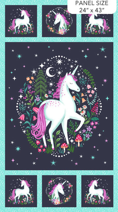 Northcott - Unicorn Dreams - 24" Unicorn Panel, Charcoal