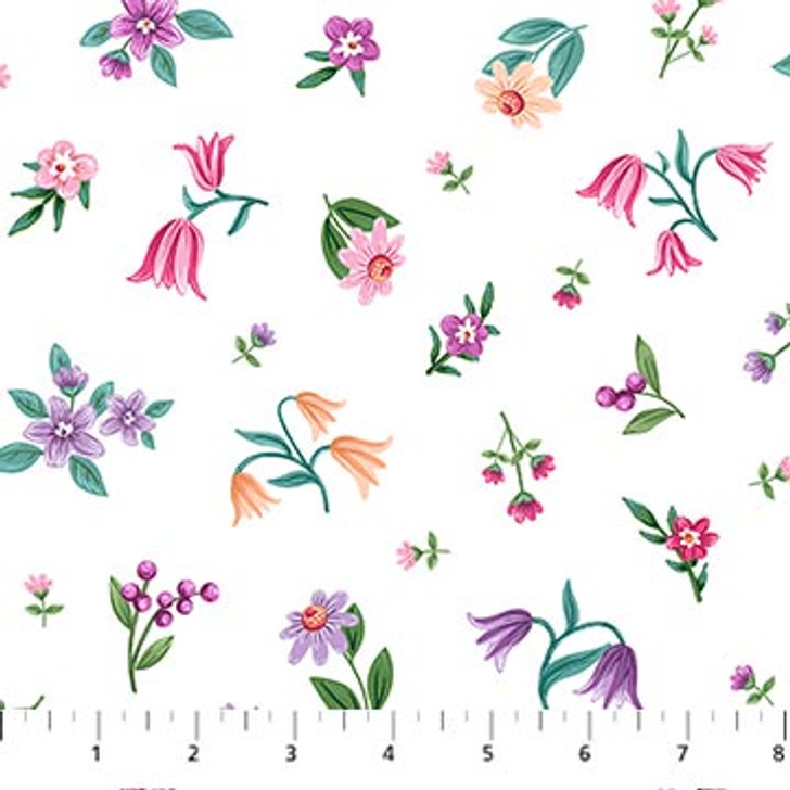 Northcott - Unicorn Dreams - Scattered Flowers, White