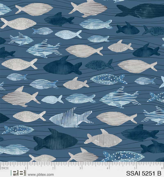 P & B Textiles - Set Sail - Fish, Blue