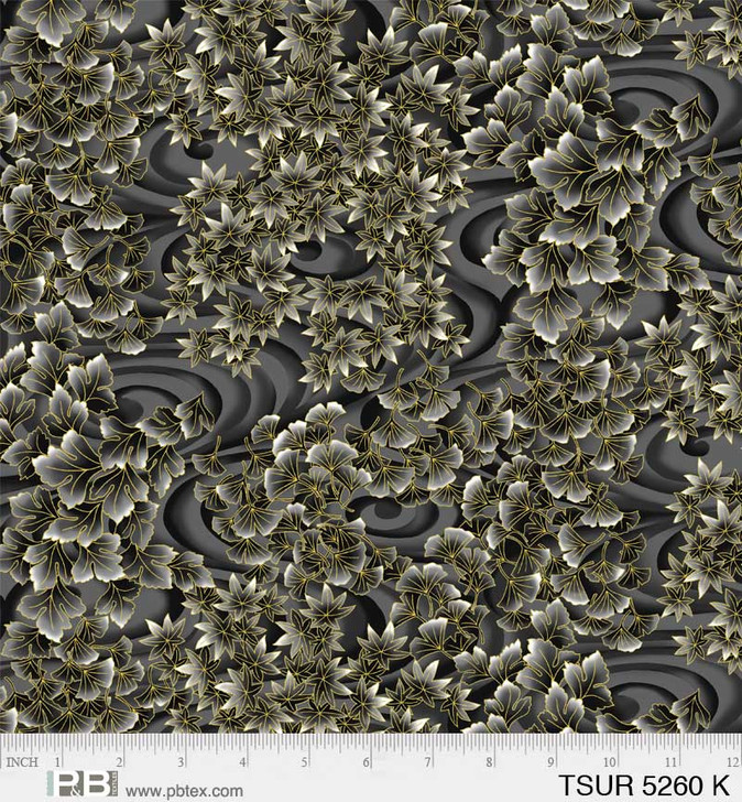 P & B Textiles - Tsuru - Swirling Leaves, Black