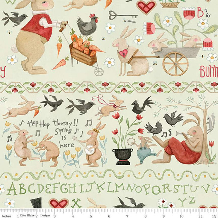 Riley Blake - Hop Hop Hooray - Bunny Border Stripe, Flax