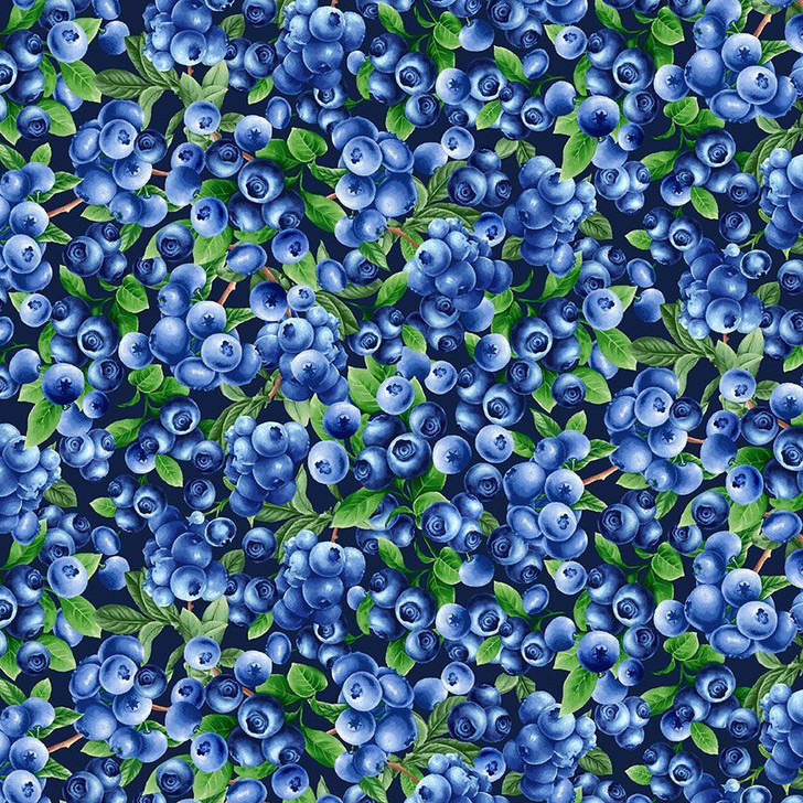 Timeless Treasures - Fruit - Blueberries Bush, Navy