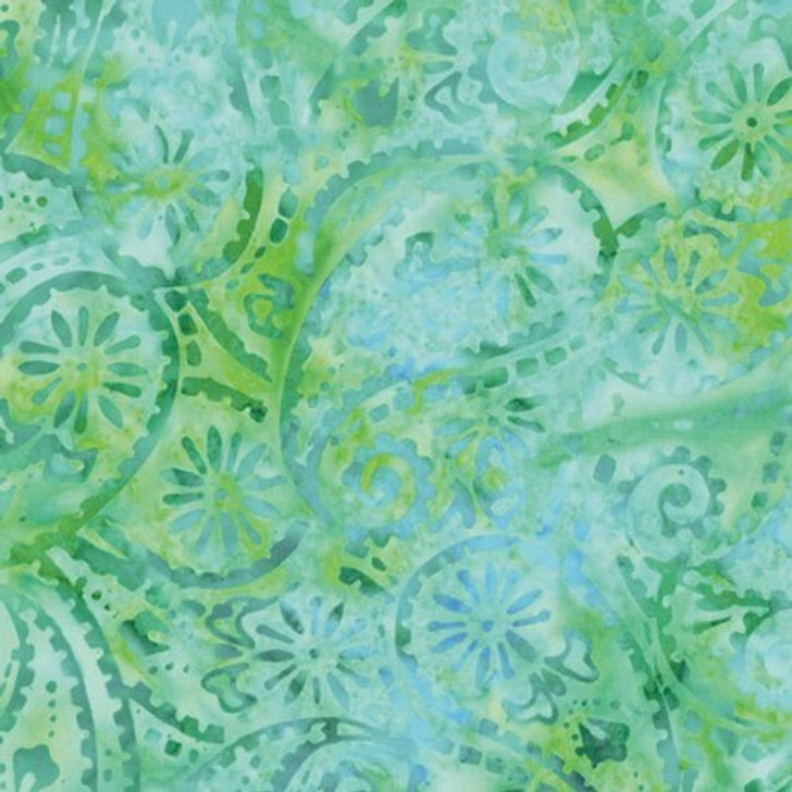 Benartex Batiks - Bali Palette Caribbean - Paisley, Aqua/Kiwi