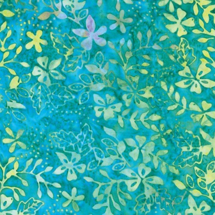 Benartex Batiks - Bali Palette Caribbean - Floral Sprigs, Turquoise/Multi