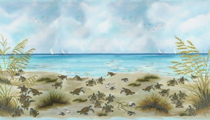 Henry Glass - Turtle March - 24" Turtles at Sea Panel, Sky Blue