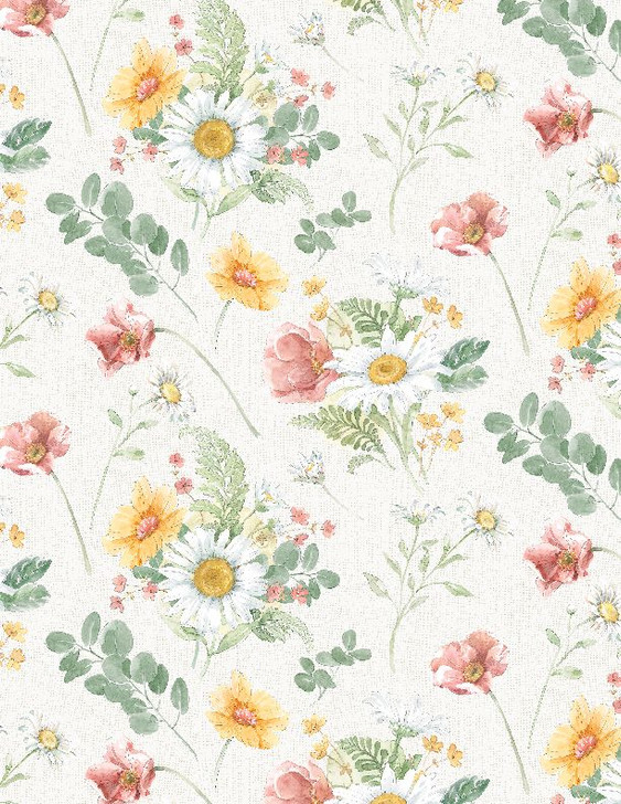 Wilmington Prints - Daisy Days - Large Floral, Cream