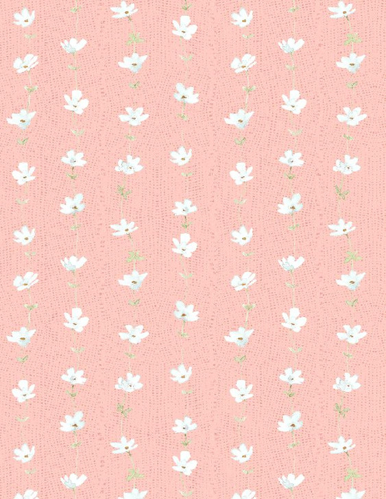 Wilmington Prints - Daisy Days - Floral Stripe, Pink/Cream
