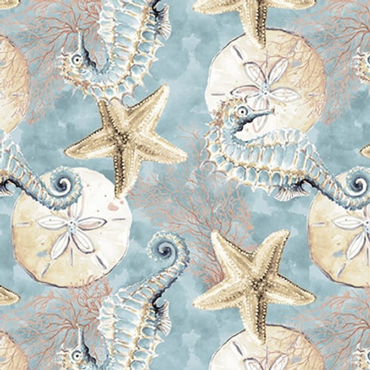 Blank Quilting - Ocean Oasis - Sand Dollars and Sea Horses, Light Blue