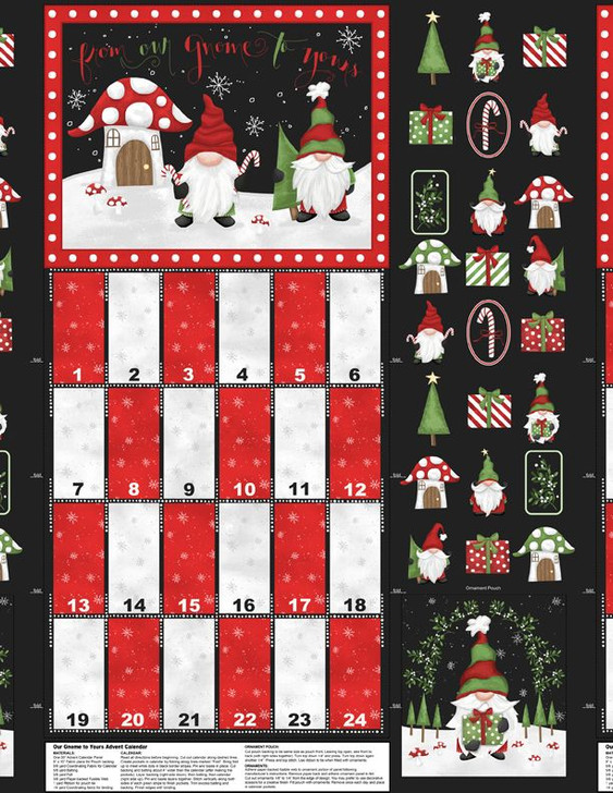 Wilmington Prints - Our Gnome To Yours - 28" Advent Calendar Panel, Multi