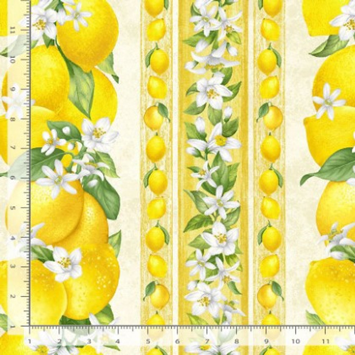 Timeless Treasures - Lemon Bouquet - 11" Border Stripe, Lemon