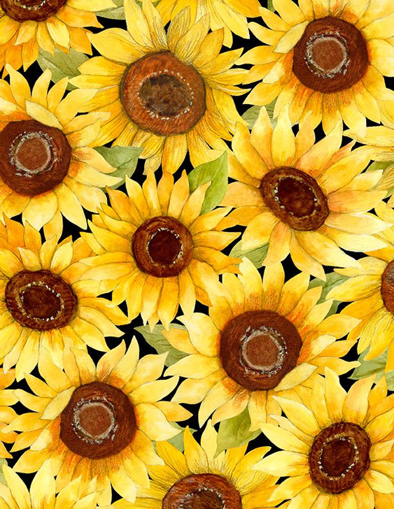Wilmington Prints - Sunflower Splendor - Packed Sunflowers, Black