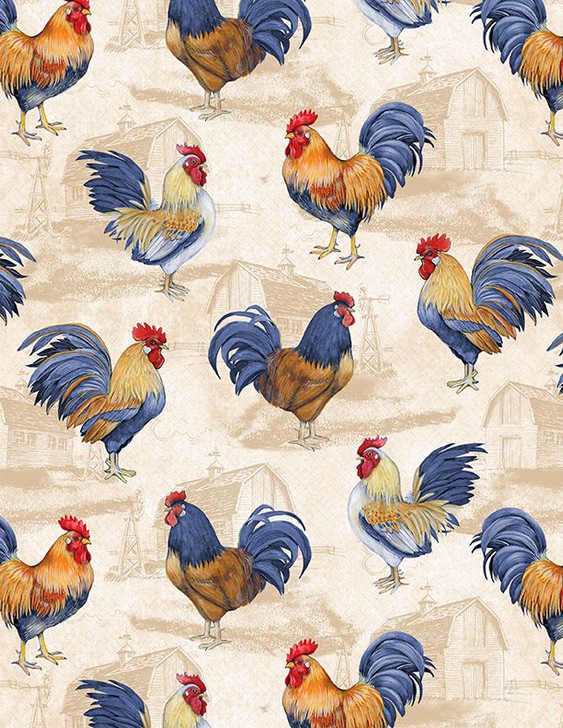 Wilmington Prints - Morning Serenade - Roosters All Over, Cream