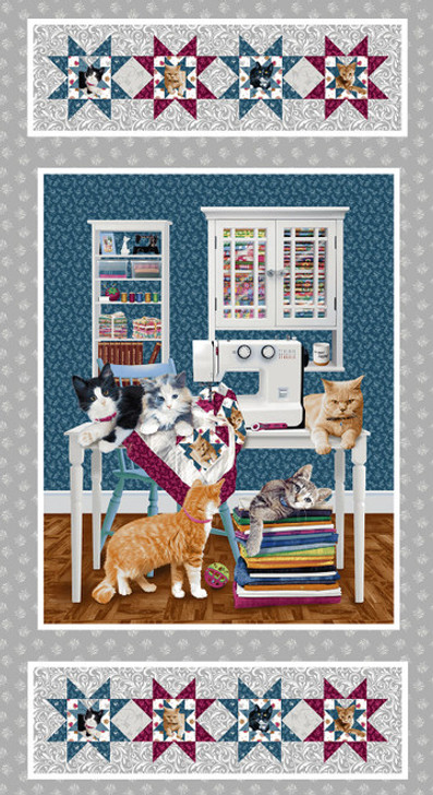 Henry Glass - Quilted Kitties - 24" Kitties Panel, Gray