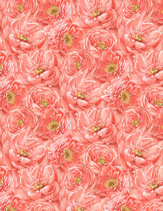 Wilmington Prints - Peach Whispers - Packed Tonal Flowers, Coral