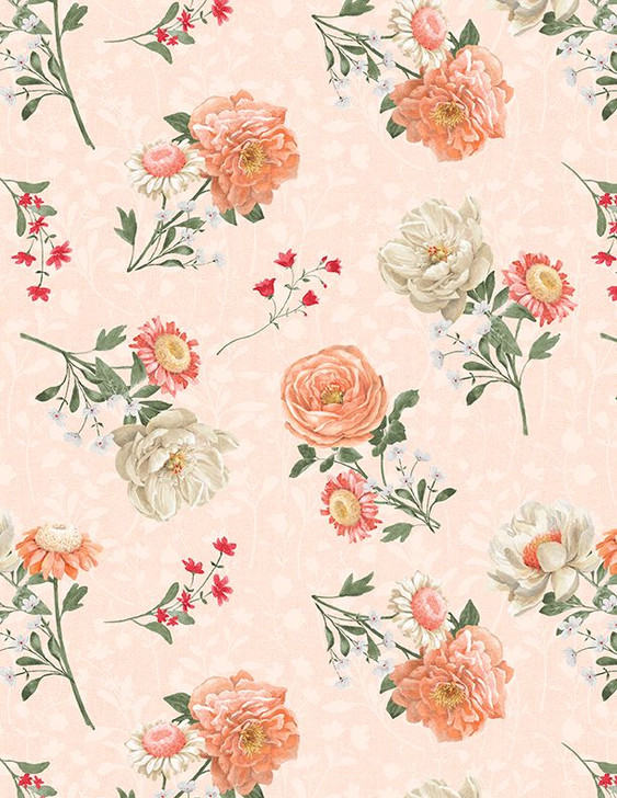 Wilmington Prints - Peach Whispers - Bouquet Toss, Lt Coral