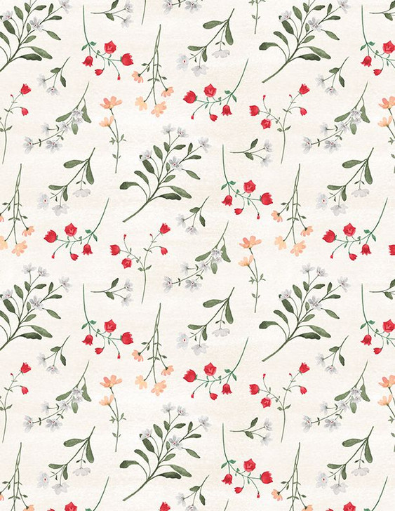 Wilmington Prints - Peach Whispers - Small Floral Toss, Cream