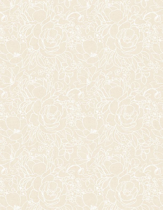 Wilmington Prints - Peach Whispers - Floral Outlines, Cream