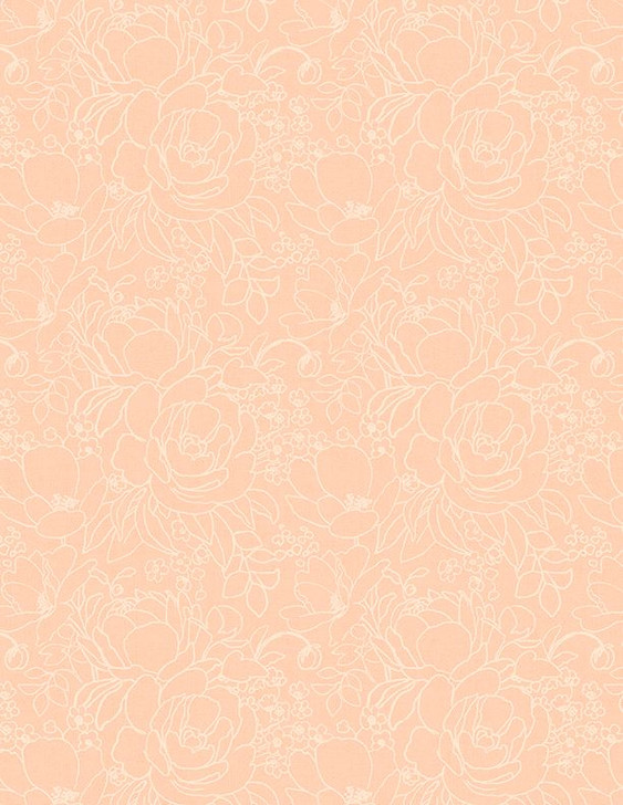 Wilmington Prints - Peach Whispers - Floral Outlines, Peach