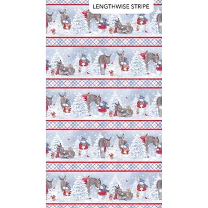 Northcott - Little Donkey's Christmas Flannel - Stripe, Blue