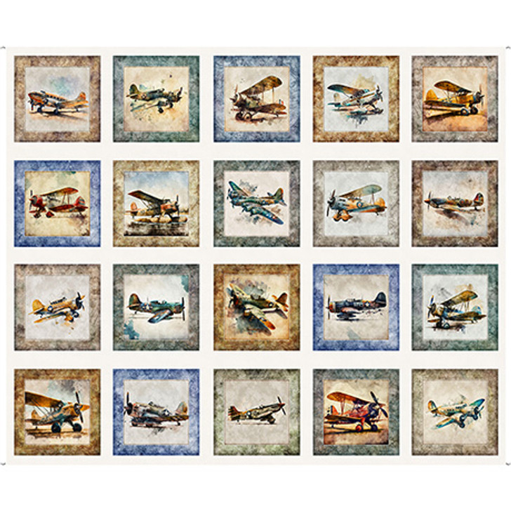 Quilting Treasures - Flying High - 36" Airplane Panel, Cream