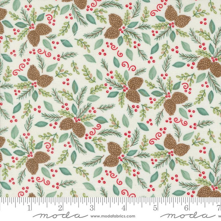 Moda - Woodland Winter - Pinecones & Berries, Snowy White