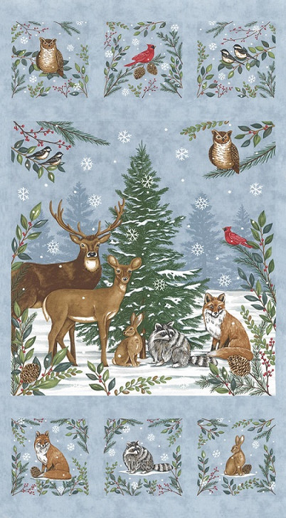 Moda - Woodland Winter - 24" Woodland Animal Panel, Sky Blue